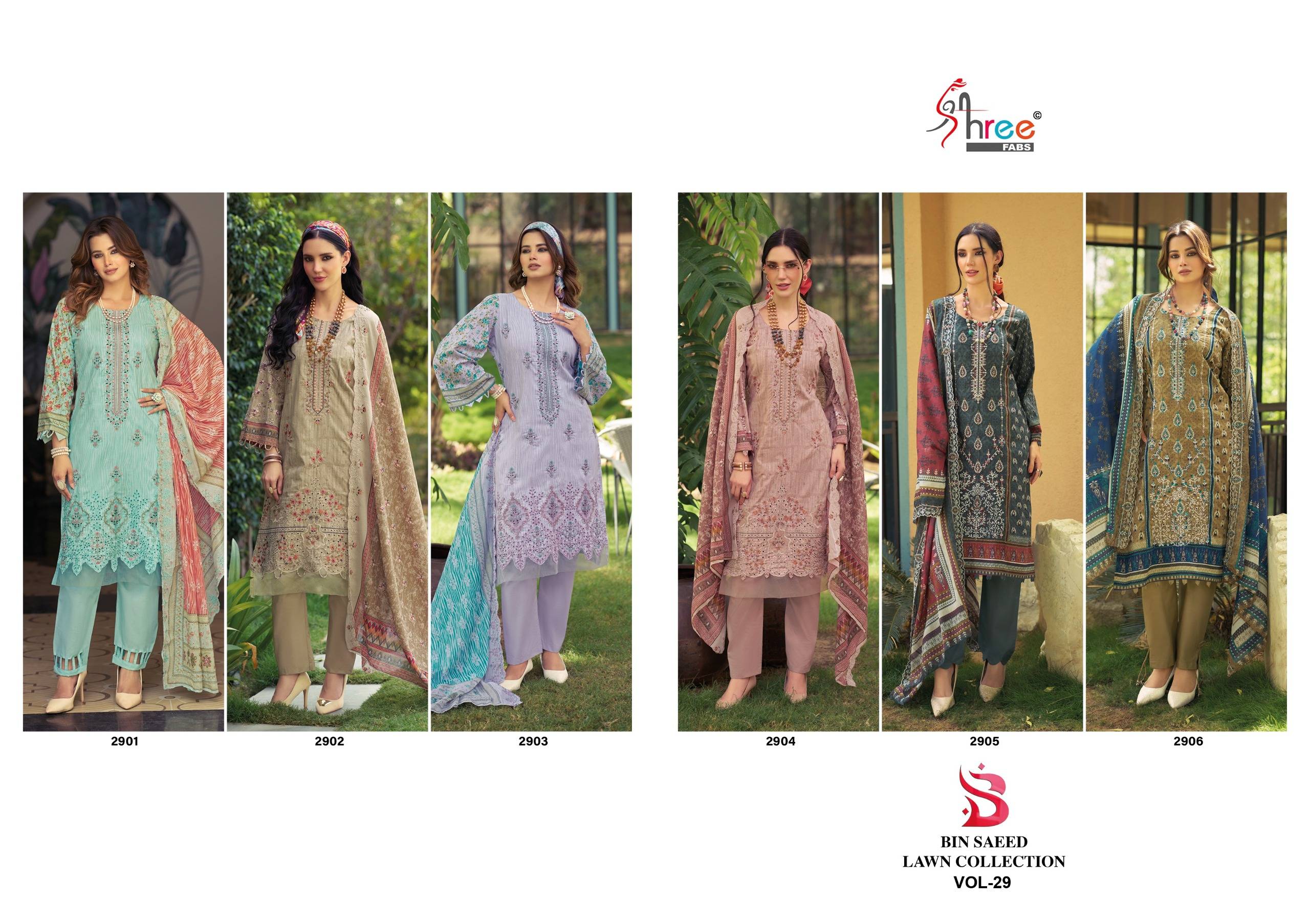 BIN SAEED LAWN COLLECTION VOL-29 BY SHREE FAB 2901 TO 2906 SERIES Pakistani Stylish Beautiful Colourful Printed PURE LAWN COTTON Stitched Dresses At Wholesale Price
